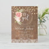 Country Rustic Rose Girl Baby Shower Invitation (Standing Front)