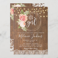 Country Rustic Rose Girl Baby Shower Invitation