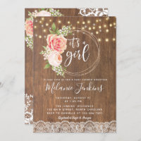 Country Rustic Rose Girl Baby Shower Invitation