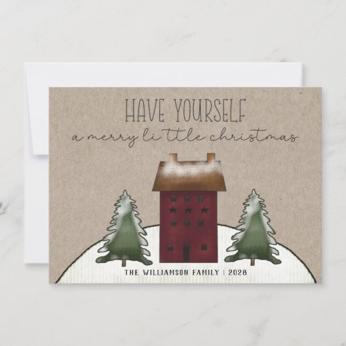 Country Rustic Saltbox House Greeting Holiday Card