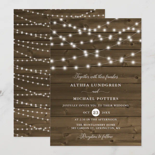 Country Rustic String Lights Wood Wedding Invitation | Zazzle