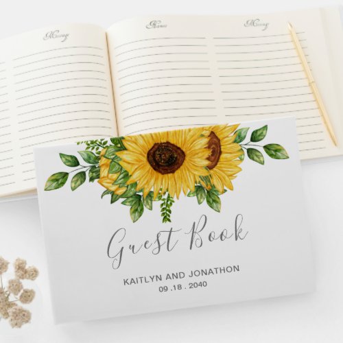 Country Rustic Summer Sunflower Garden Wedding Guest Book