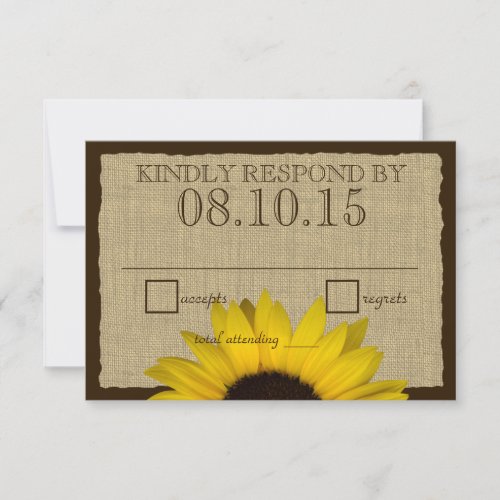 Country Rustic Sunflower and Burlap Reply Card