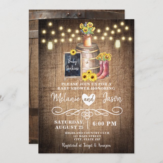 Country Rustic Sunflower Baby Shower Invitations (Front/Back)