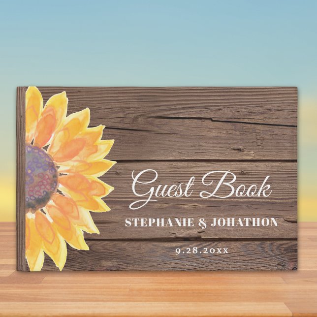Country Rustic Sunflower Barn Wood Wedding  Guest Book (Creator Uploaded)