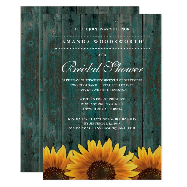 Country Rustic Sunflower Bridal Shower Invitations