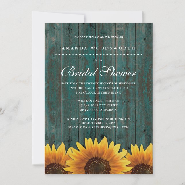 Country Rustic Sunflower Bridal Shower Invitations (Front)