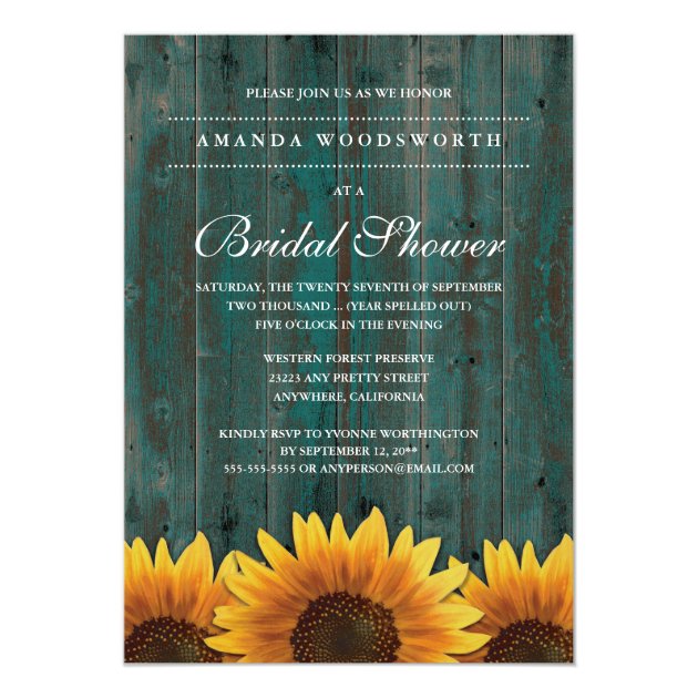 Country Rustic Sunflower Bridal Shower Invitations