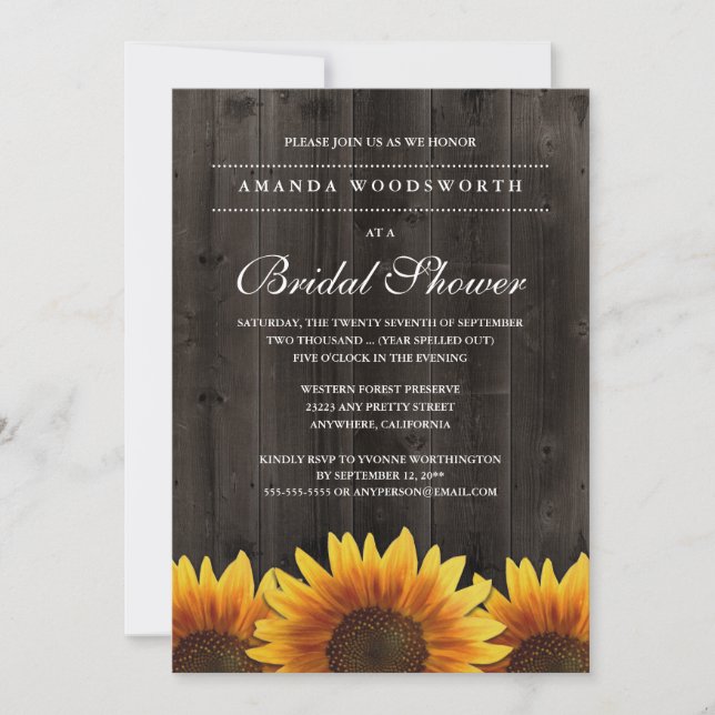 Country Rustic Sunflower Bridal Shower Invitations (Front)