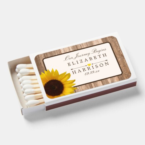 Country Rustic Sunflower Brown Wood Matchboxes