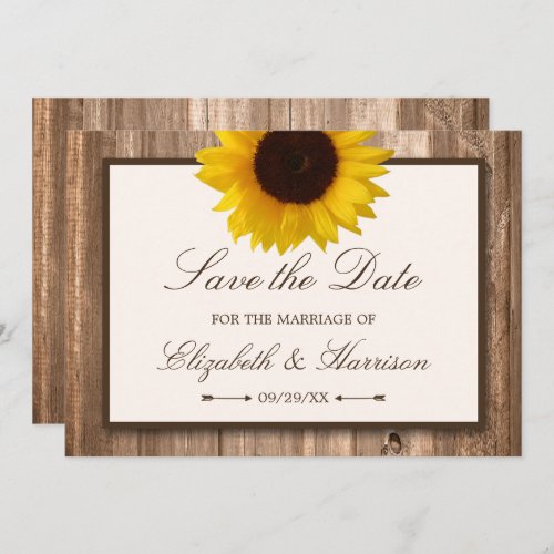 Country Rustic Sunflower Brown Wood Save The Date