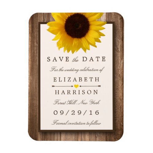 Country Rustic Sunflower Brown Wood Save The Date Magnet