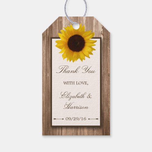 Country Rustic Sunflower  Brown Wood Wedding Gift Tags