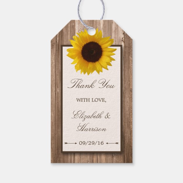 Country Rustic Sunflower & Brown Wood Wedding Gift Tags