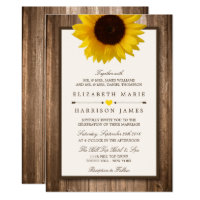 Country Rustic Sunflower & Brown Wood Wedding Invitation
