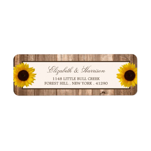 Country Rustic Sunflower & Brown Wood Wedding Label
