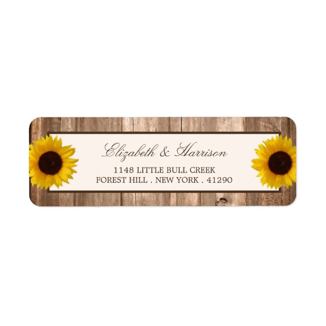 Country Rustic Sunflower & Brown Wood Wedding Label (Front)