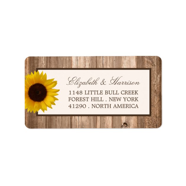 Country Rustic Sunflower & Brown Wood Wedding Label