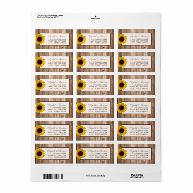 Country Rustic Sunflower & Brown Wood Wedding Label