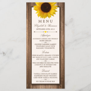 Country Rustic Sunflower & Brown Wood Wedding Menu