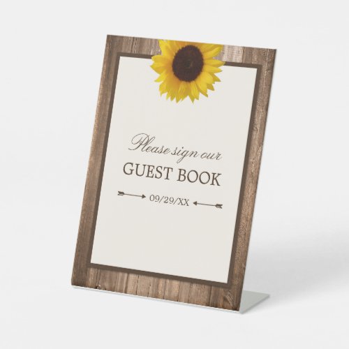 Country Rustic Sunflower  Brown Wood Wedding Pedestal Sign