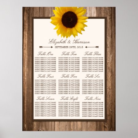 Country Rustic Sunflower & Brown Wood Wedding Poster