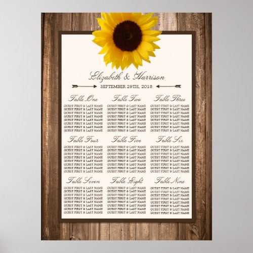 Country Rustic Sunflower  Brown Wood Wedding Poster