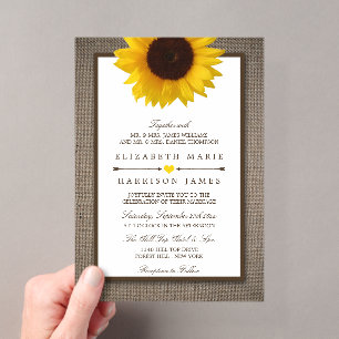 Country Rustic Sunflower & Burlap Wedding Acrylic Invitations