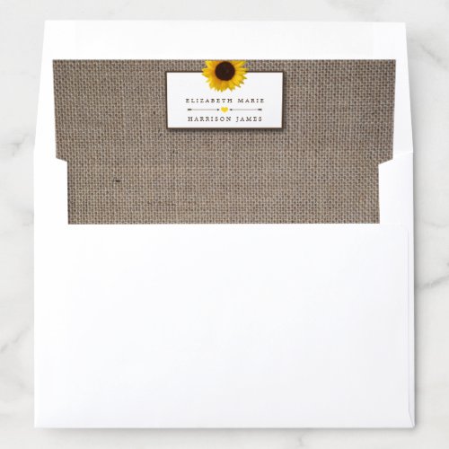 Country Rustic Sunflower  Burlap Wedding Envelope Liner