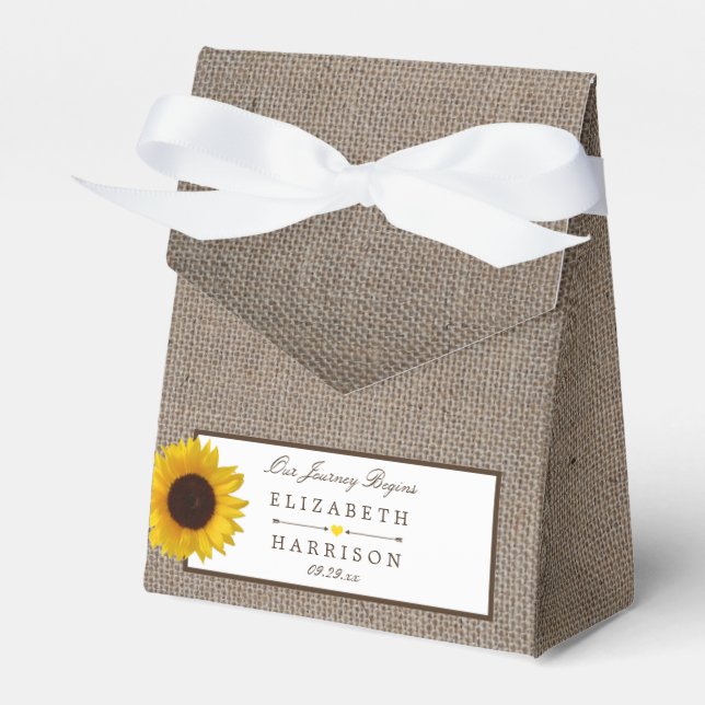 Country Rustic Sunflower & Burlap Wedding Favor Boxes (Front Side)