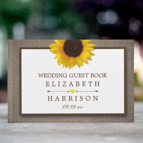Country Rustic Sunflower  Burlap Wedding Guest Book