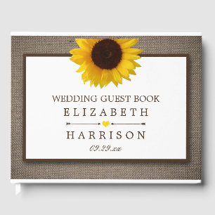Country Rustic Sunflower & Burlap Wedding Guest Book