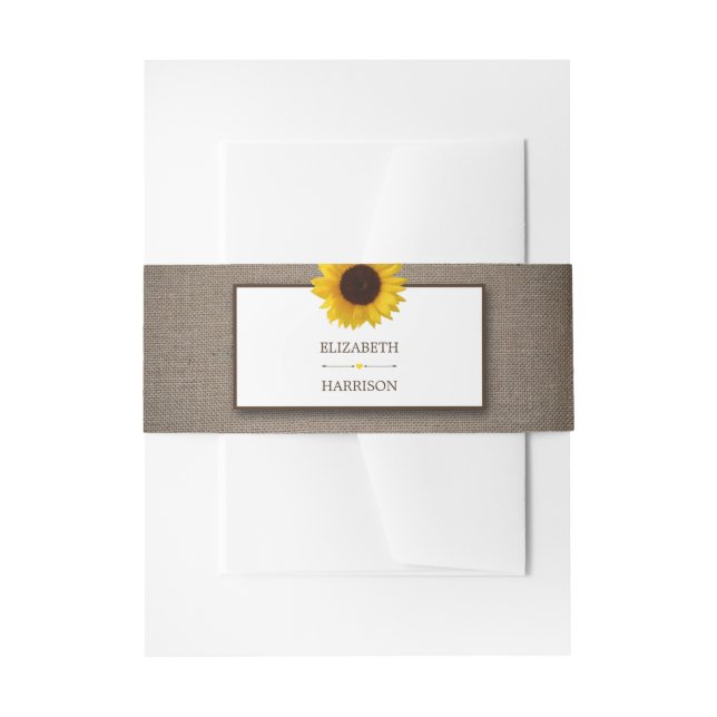Country Rustic Sunflower & Burlap Wedding Invitation Belly Band (Front Example)