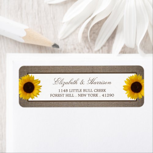 Country Rustic Sunflower  Burlap Wedding Label