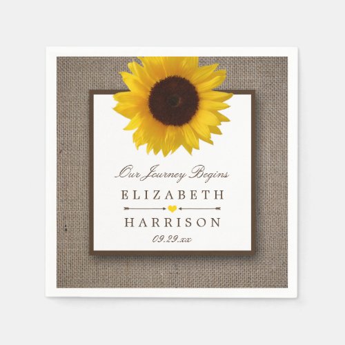 Country Rustic Sunflower  Burlap Wedding Napkins