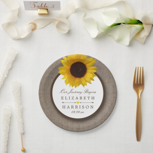 Country Rustic Sunflower  Burlap Wedding Paper Plates