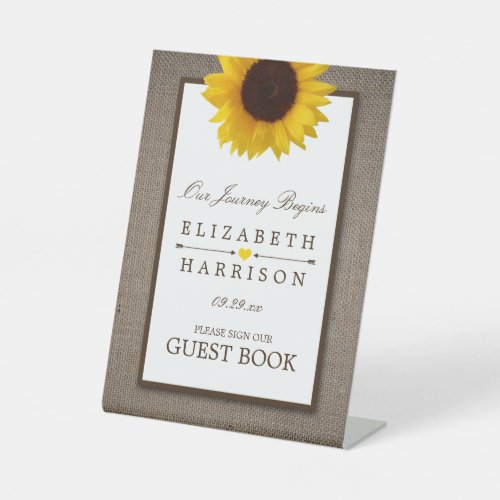 Country Rustic Sunflower  Burlap Wedding Pedestal Sign