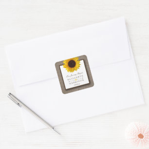Country Rustic Sunflower & Burlap Wedding Square Sticker