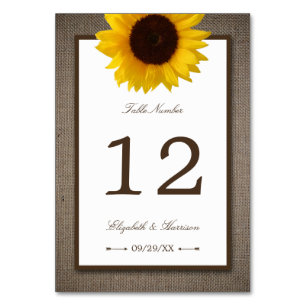 Country Rustic Sunflower & Burlap Wedding Table Number