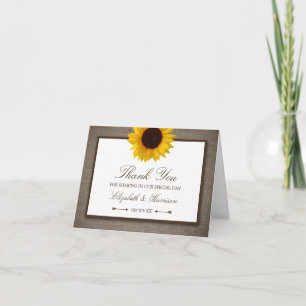 Country Rustic Sunflower & Burlap Wedding Thank You Card