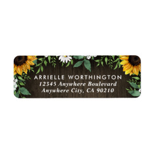 Country Rustic Sunflower Daisy Barn Wood Wedding Label