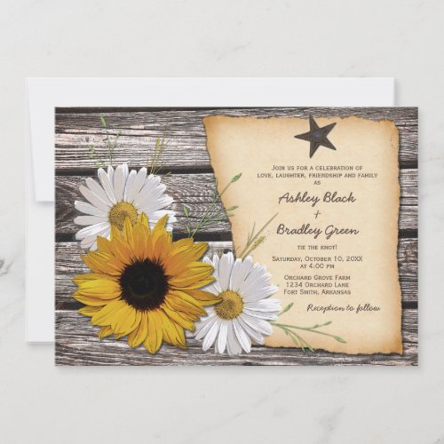 Country Rustic Sunflower Daisy Wedding Invitation