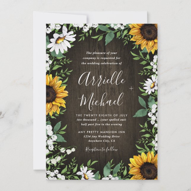 Country Rustic Sunflower Daisy Wedding Invitations (Front)