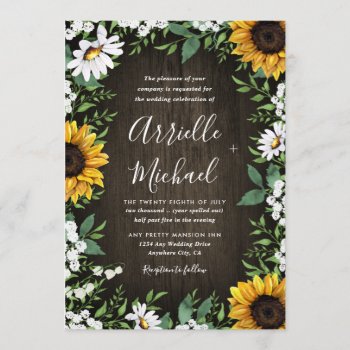 Country Rustic Sunflower Daisy Wedding Invitations by RusticWeddings at Zazzle