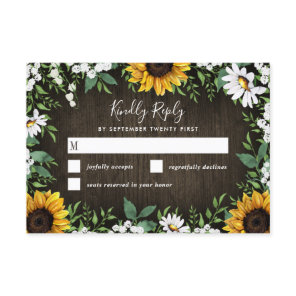 Country Rustic Sunflower Daisy Wedding RSVP Cards