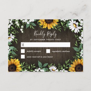 Country Rustic Sunflower Daisy Wedding Rsvp Cards by RusticWeddings at Zazzle