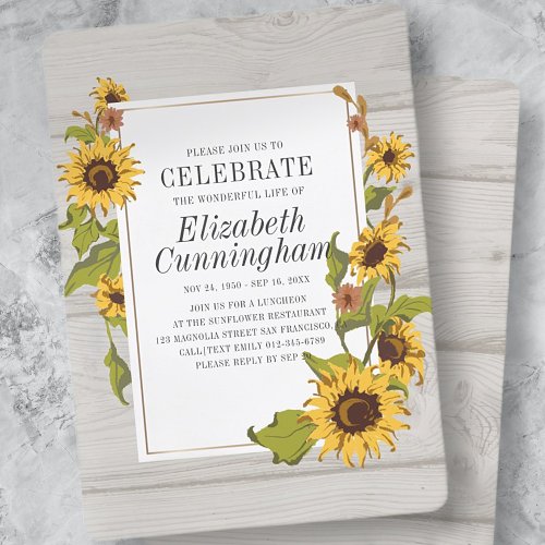 Country Rustic Sunflower Floral Woodsy Memorial Invitation