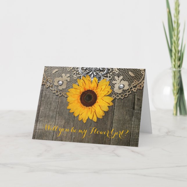 Country Rustic Sunflower Lace Flower Girl Invite (Front)