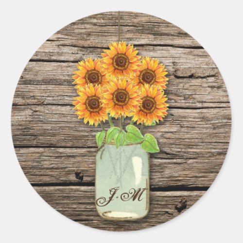 Country Rustic Sunflower Mason Jar Bridal Shower Classic Round Sticker