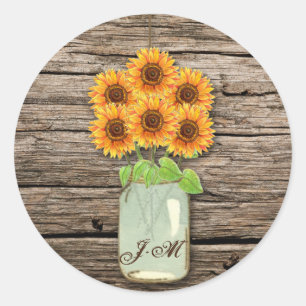 Country Rustic Sunflower Mason Jar Bridal Shower Classic Round Sticker